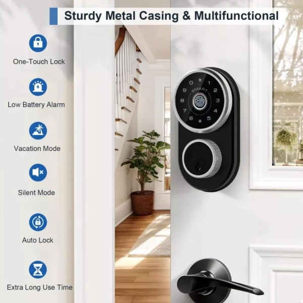 Tuya front door Bluetooth electronic smart lock  fingerprint lock  keyless entry lock  smart digital lock with Bluetooth and APP control  easy to tall  black