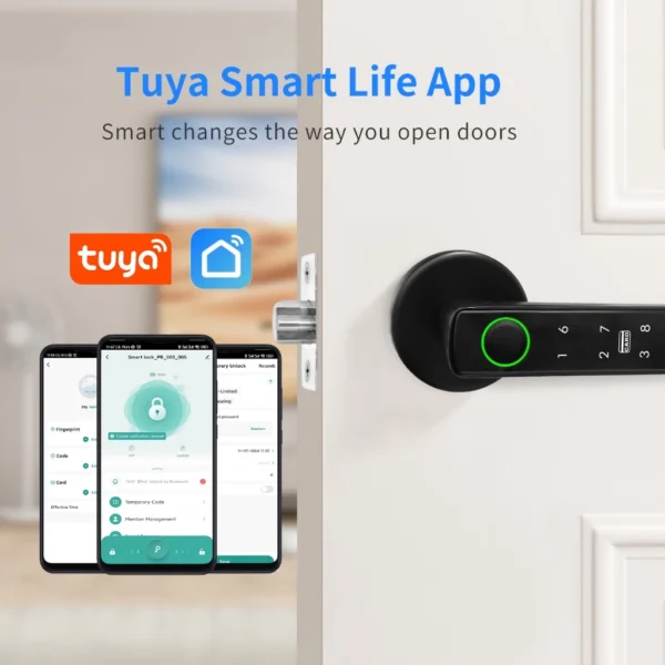 cn-11134207-7ras8-mcagtjyntyik7e.webp Tuya Bluetooth APP Smart Fingerprint Door Lock With Password Mechanical Key Unlocking For Wooden Door Single Handle Smart life