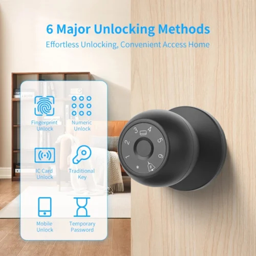 5 in 1 Keyless Entry Smart Lock  Fingerprint  Card  Password  Key   Tuya App Control for Home   Office