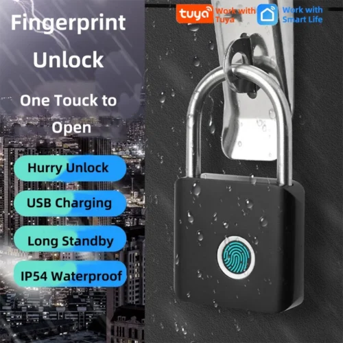 Biometric Fingerprint Padlock   Tuya APP Control  USB Rechargeable  for Home  Gate  Luggage   Locker Security