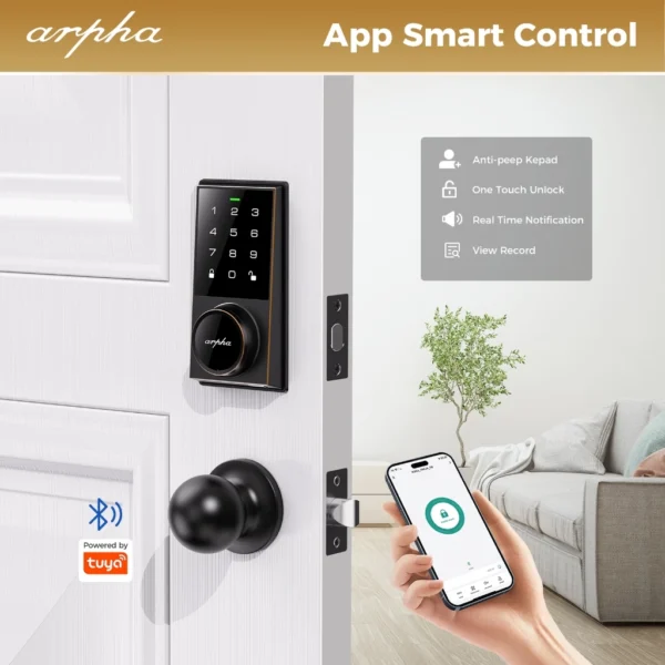Keyless Entry Door Lock with 100 Codes   Electronic Keypad Deadbolt for Front Door   Electronic Door Lock with Anti Peeping Password   Touch Locking Auto Lock   AL301