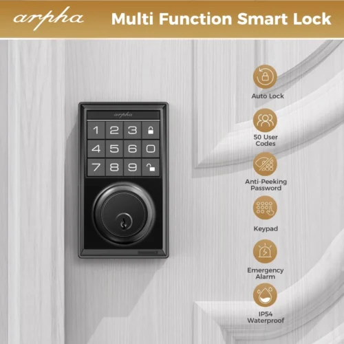 Keyless Entry Door Lock   Electronic Keypad Deadbolt Lock with 100 Codes   Smart Door Locks Deadbolt for Front Door   16 Anti Peeping Passwords   Auto Lock One Touch Lock   D100