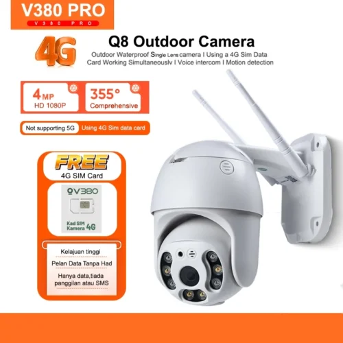 my-11134207-7rask-mcq71ndy9aklf4.webp V380 Pro Outdoor Pan Tilt Weatherproof 4G WiFi Wireless Auto Tracking 4MP Q8 CCTV IP 360 Camera Built in 4G Sim card