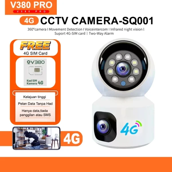 V380 Pro Dual Lens 5MP Wireless CCTV Camera 4G Wifi Sim Card 360  Connect to Cellphone Night Vision Using