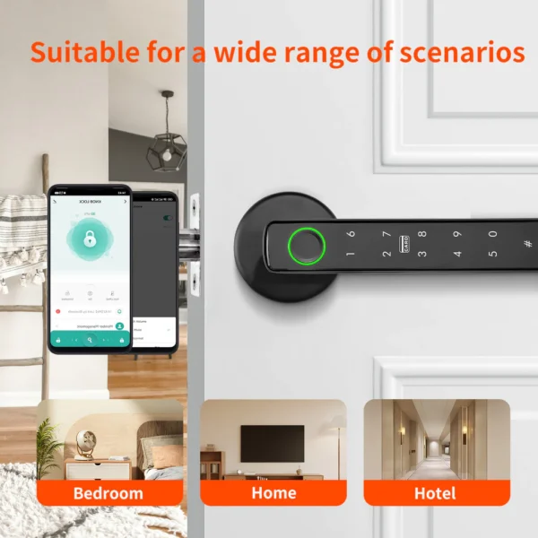 Tuya Bluetooth APP Intelligent Fingerprint Five in One Door Lock With Password Mechanical Key Unlocking Wooden Door Single Handle Smart life