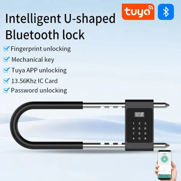 U Shape Fingerprint Glass Door Lock Smart Biometric Keyless Digital Code U Type Lock With Tuya