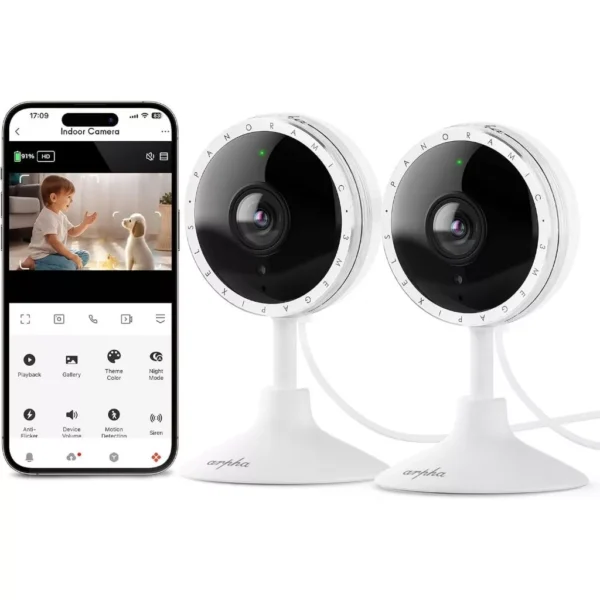 ARPHA 2K Indoor Security Camera with App  WiFi Home Camera Sound Detection PIR Motion Detection  Night Vision 130  2 Way Talk Easy to tall P160 2A