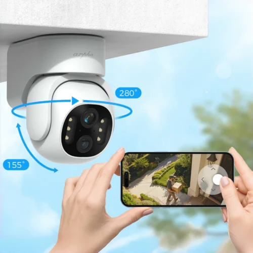Arpha K16 1080P HD PTZ Outdoor Security Camera with Dual Lens Full Color Night Vision Smart Tracking 280  Wide Angle Zoom Two Way Audio IP65 Waterproof Motion Detection